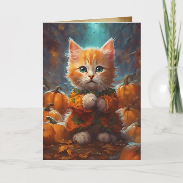 Mysigt Sweater Kitten, Cute Tabby katt, Halloween Kort (Framsida)