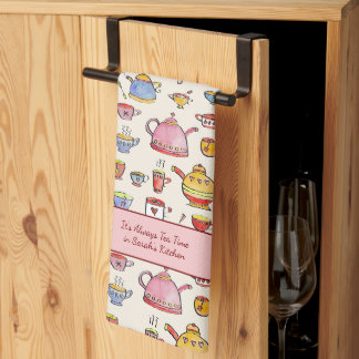 Mysigt Tea Älskare Citat Cute Hand-Illustrated Boh Kökshandduk