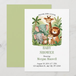 Mysigt Tecknad Safari Animals Baby Shower-inbjudan Inbjudningar
