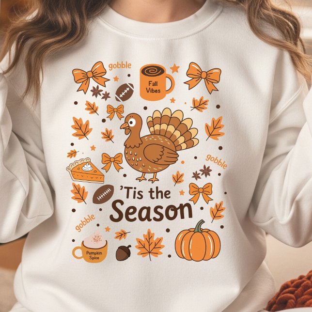 Mysigt Thanksgiving för falllucka T Shirt (cozy fall doodle collage sweatshirt)