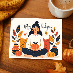 Mysigt Thanksgiving för höstmeditation för kvinnor Helg Vykort