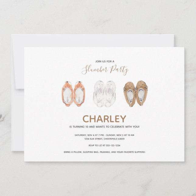 Mysigt Tofflor Slumber Födelsedagsfest Inbjudningar (Framsida)