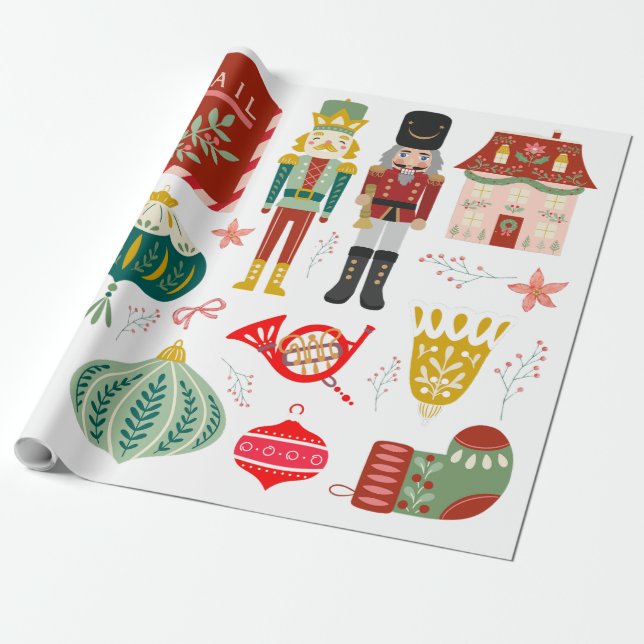 Mysigt traditionell Nutcrackackers-jul mönster Presentpapper (Utrullad)