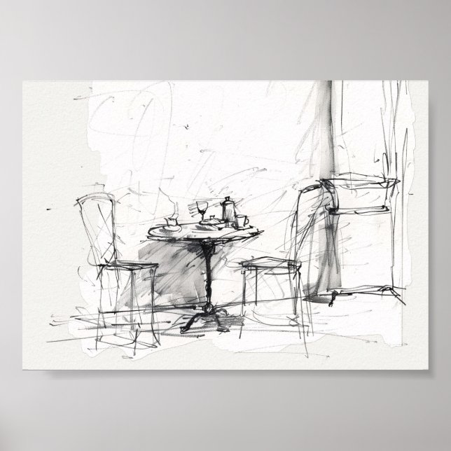 Mysigt utomhuskafé Bord - avslappnande kaffe Poster (Framsidan)