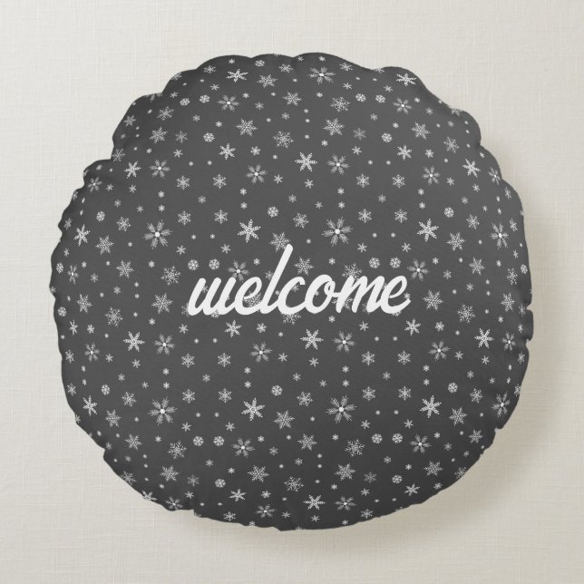 mysigt välkomstsnöflinga rund kudde (Framsidan)
