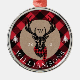 Mysigt & varm röd Monogram för buffelplädren Julgransprydnad Metall