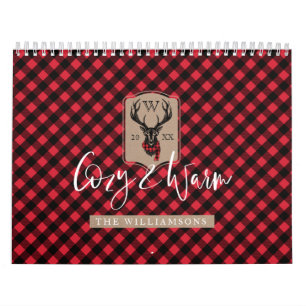 Mysigt & varm röd Monogram för buffelplädren Kalender