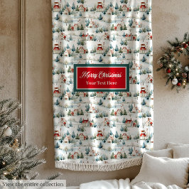 Mysigt vattenfärgsfilt för julbyn fleecefilt