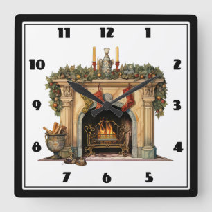 Mysigt Viktoriansk fireplace-jul Fyrkantig Klocka