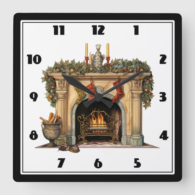 Mysigt Viktoriansk fireplace-jul Fyrkantig Klocka (Framsida)