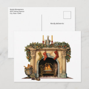 Mysigt Viktoriansk fireplace-jul Helg Vykort