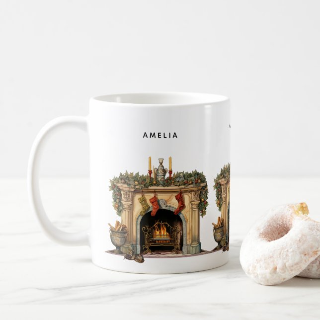 Mysigt Viktoriansk fireplace-jul Kaffemugg (Med munk)