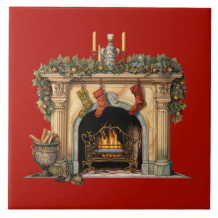 Mysigt Viktoriansk fireplace-jul Kakelplatta