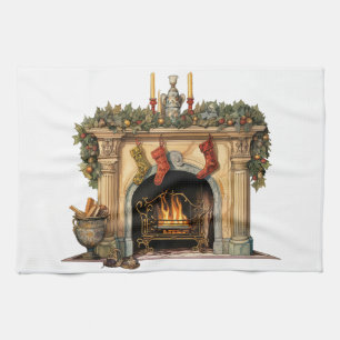 Mysigt Viktoriansk fireplace-jul Kökshandduk
