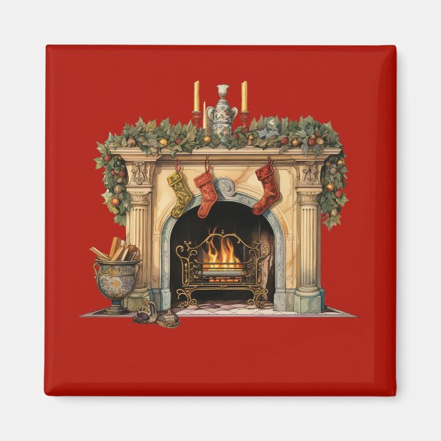 Mysigt Viktoriansk fireplace-jul Magnet (Framsidan)