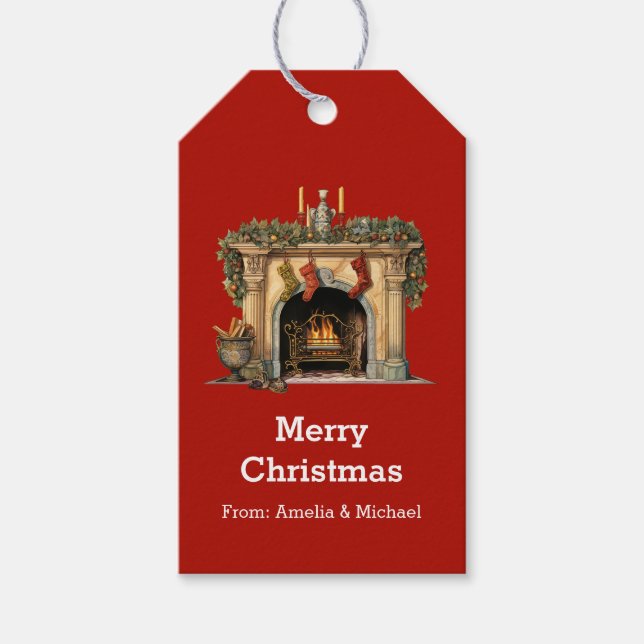 Mysigt Viktoriansk fireplace-jul Presentetikett (Framsidan)