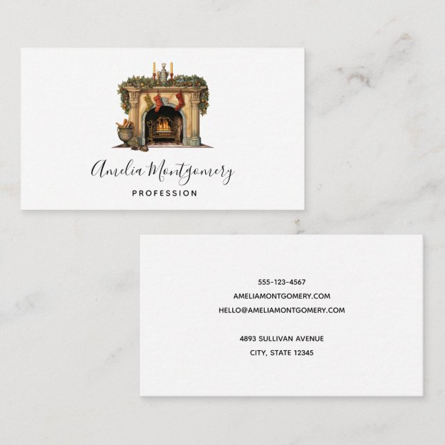 Mysigt Viktoriansk fireplace-jul Visitkort (Fram/baksida)