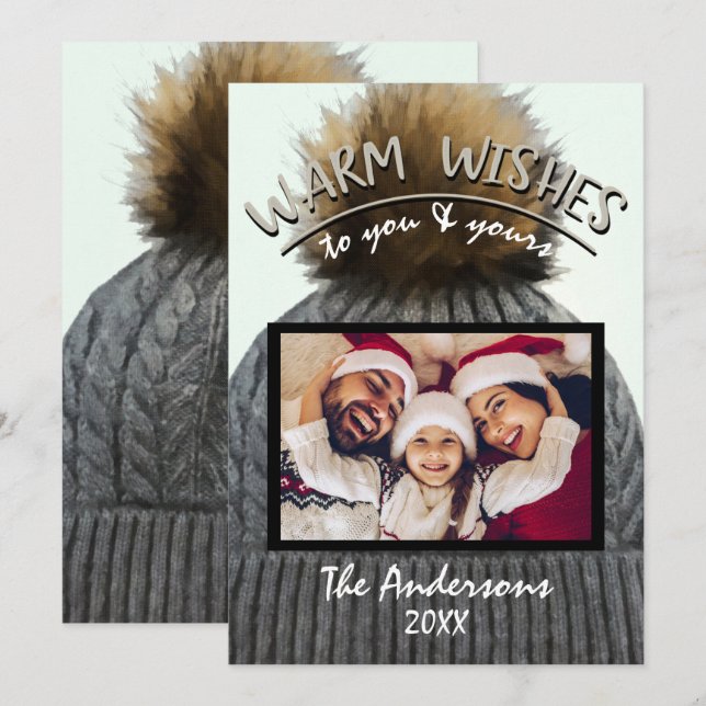 Mysigt Vinter Beanie Hat Helgdag-julfoto Inbjudningar (Fram/baksida)