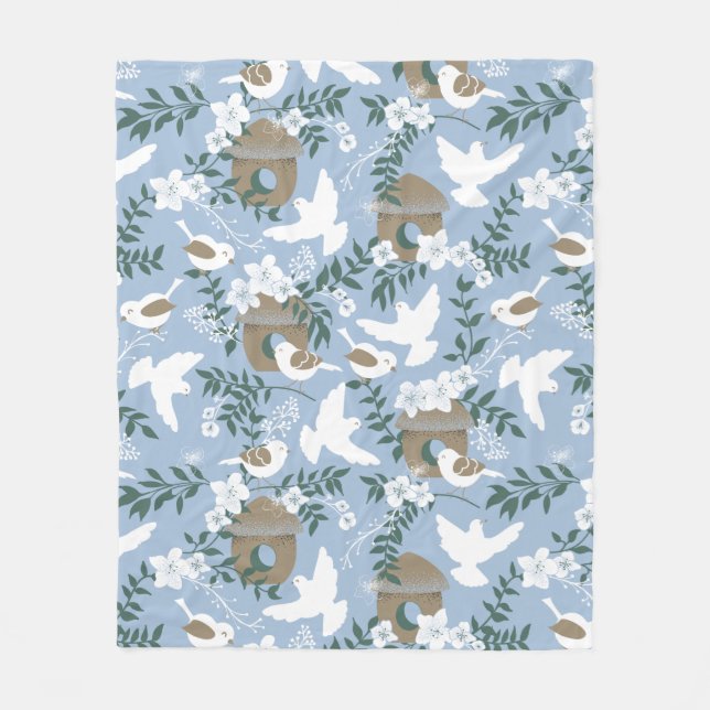 mysigt vinterfilt med ljusblå lugn, med fåglar fleecefilt (Framsidan)