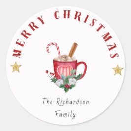 Mysigt vinterkafét Mugg God jul Sticker Runt Klistermärke