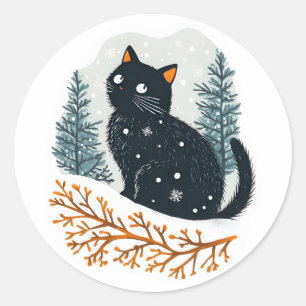 Mysigt vinterkatt snö runt klistermärke