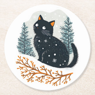 Mysigt vinterkatt snö underlägg papper rund