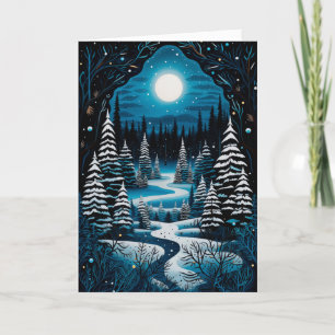 Mysigt vinterskog för blerad Yule Winter Solstice Helgkort