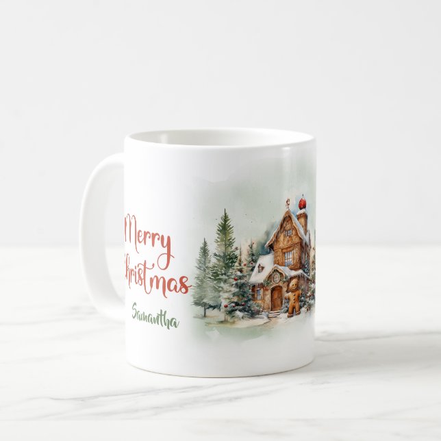 Mysigt vinterskog under jul med gnom kaffemugg (Framsida vänster)