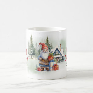 Mysigt vinterskog under jul med gnom kaffemugg