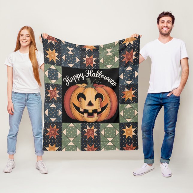 Mysigt vit Jack-O'-Lantern Quilt Blanket Fleecefilt (På plats)