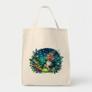 Mysigt Watercolor Garden Gnome och Fireflies Tygkasse