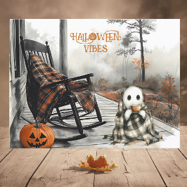 Mysigt White Ghost Rustic Fall Porch Halloween Vib Helg Vykort