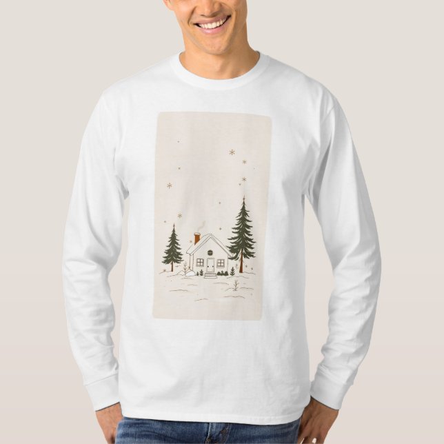 Mysigt Winter Cabin Långärmad T-Shirt (Framsida)