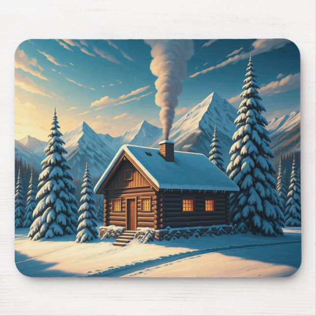 Mysigt Winter Cabin Mouse Pad Musmatta (Framsidan)