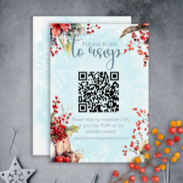 Mysigt Winter Rowan berry bouquet QR-kod Bröllop OSA Kort