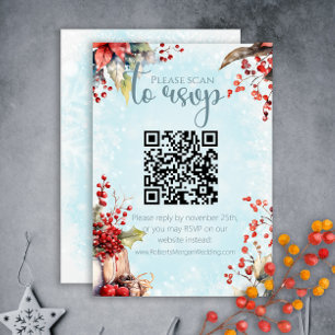 Mysigt Winter Rowan berry bouquet QR-kod Bröllop OSA Kort