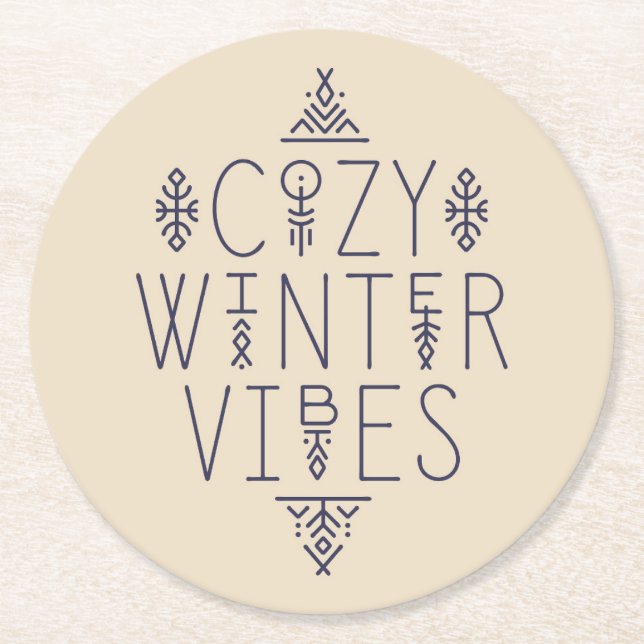 Mysigt Winter Vibes-design Underlägg Papper Rund (Framsidan)
