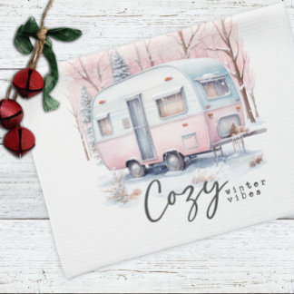 Mysigt Winter Vibes Rosa Pastel Camper jul Kökshandduk