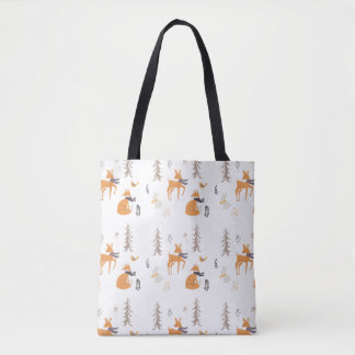Mysigt Winter Woodland Animals Folk Art jul Tygkasse