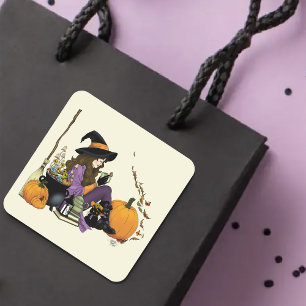 Mysigt Witch Vibes Halloween Pumpkins Lila Fyrkantigt Klistermärke