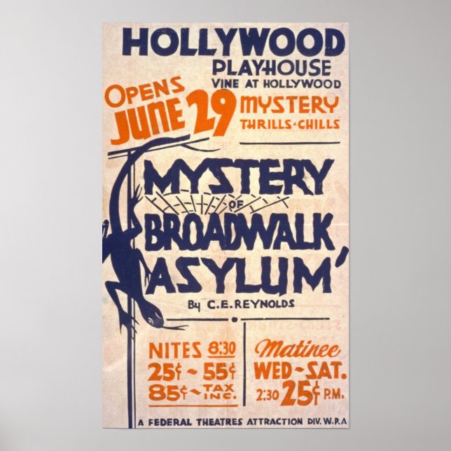 Mysteri Broadgång Asylum Vintage affisch (Framsidan)
