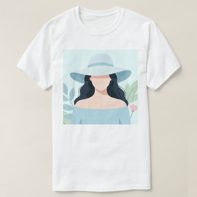 Mysteriefull kvinna i vidbrättad hatt t shirt (Design framsida)
