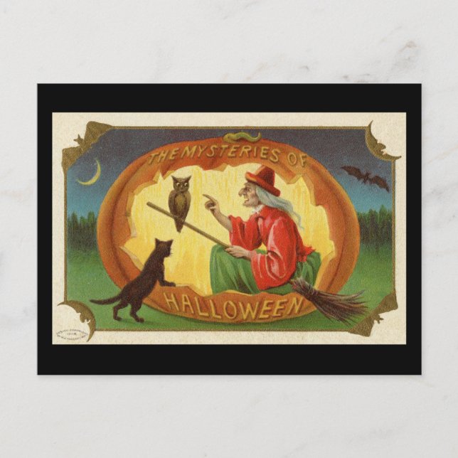 Mysteries of Halloween Witch Vintage Vykort (Framsida)