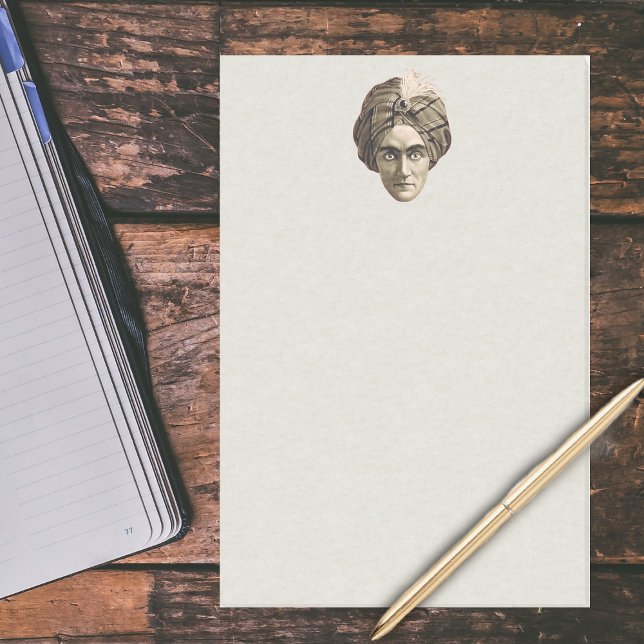 Mysteriet Spooky Magic Genie Head Ansikte Turban Post-it Block (Head face of vintage Genie man wearing turban on light grey large post it notes.)