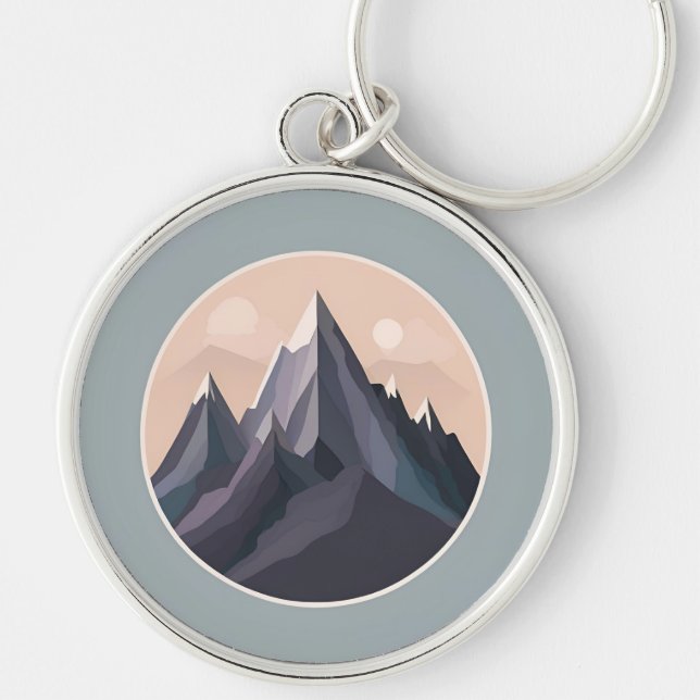 Mysterika berg rund silverfärgad nyckelring (Framsidan)