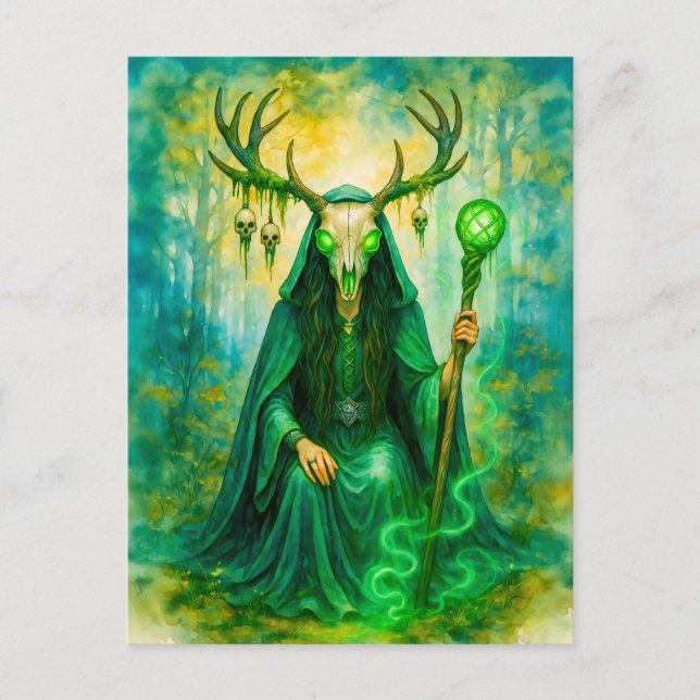 Mysterika keltiska droger med antlermask helg vykort (Framsida)