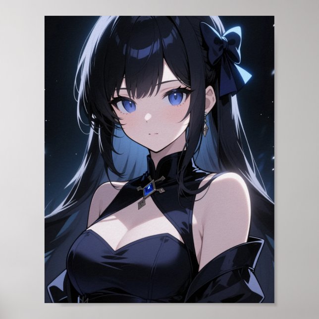  Mysterious anime girl with blue eyes Poster (Framsidan)