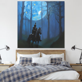Mysterious Black Knight i Moonlit Forest Canvastryck