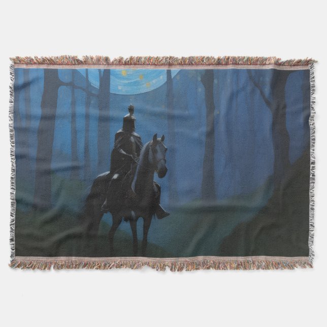 Mysterious Black Knight i Moonlit Forest Filt (Framsidan)