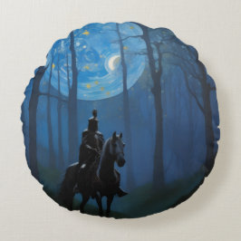 Mysterious Black Knight i Moonlit Forest Rund Kudde
